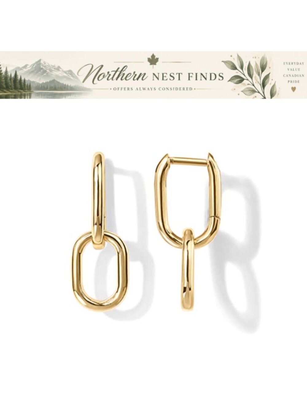14K Gold Plated Convertible Link Earrings Paperclip Chain Drop Dangle